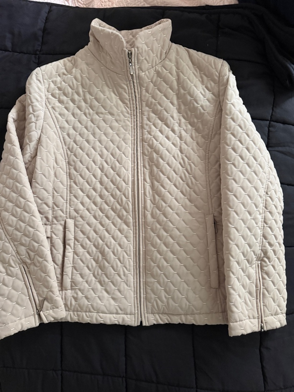 Gallery Beige Quilted Zip-Front Puffer Jacket